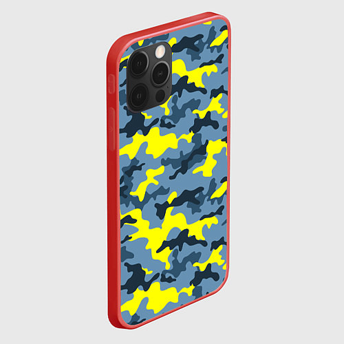 Чехол iPhone 12 Pro Камуфляж Жёлто-Голубой / 3D-Красный – фото 2