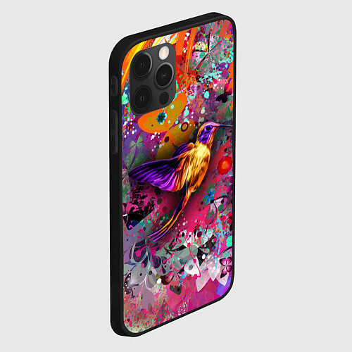 Чехол iPhone 12 Pro Колибри Floral Pattern / 3D-Черный – фото 2