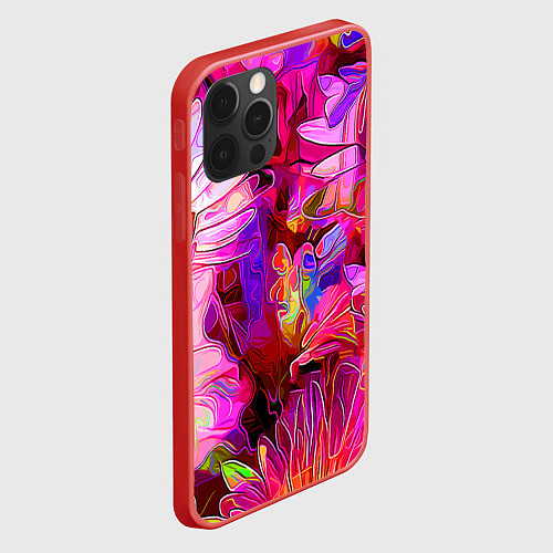 Чехол iPhone 12 Pro Красочный цветочный паттерн Floral pattern / 3D-Красный – фото 2