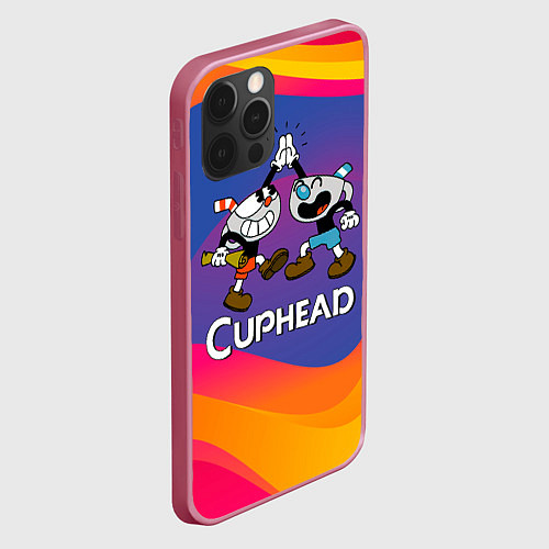 Чехол iPhone 12 Pro Веселые чашечки - Cuphead / 3D-Малиновый – фото 2