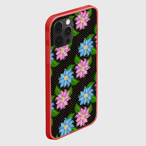 Чехол iPhone 12 Pro FLOWERS BLACK / 3D-Красный – фото 2
