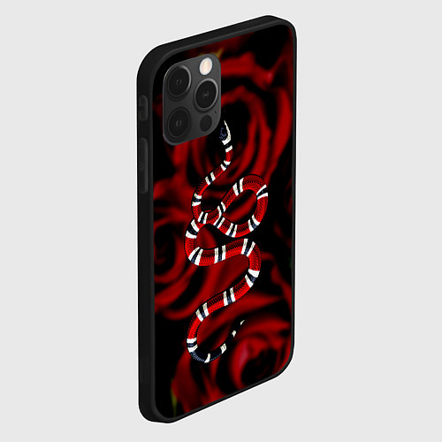 Чехол iPhone 12 Pro Змея в Цветах Розы Snake Rose / 3D-Черный – фото 2