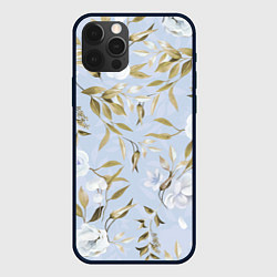Чехол для iPhone 12 Pro Цветы Золотые Листья, цвет: 3D-черный