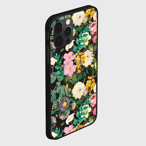 Чехол iPhone 12 Pro Паттерн из летних цветов Summer Flowers Pattern / 3D-Черный – фото 2