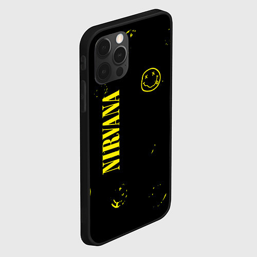 Чехол iPhone 12 Pro Nirvana паттерн смайлы / 3D-Черный – фото 2