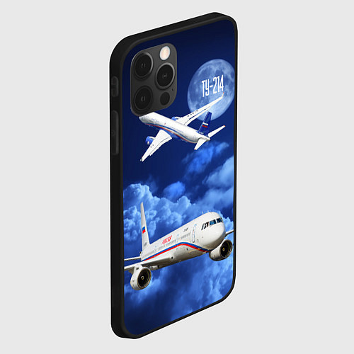 Чехол iPhone 12 Pro Пассажирский самолет Ту-214 / 3D-Черный – фото 2