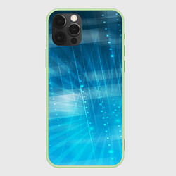 Чехол для iPhone 12 Pro Линии на голубом фоне, цвет: 3D-салатовый