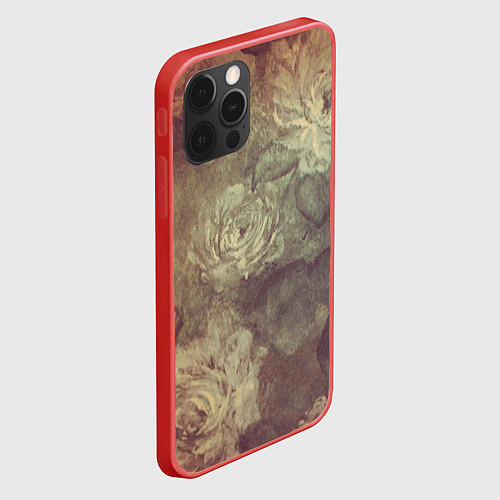 Чехол iPhone 12 Pro Цветы картина маслом / 3D-Красный – фото 2