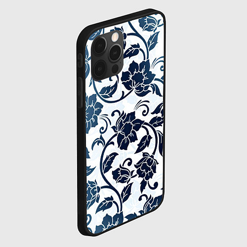 Чехол iPhone 12 Pro Гжелевые цветы / 3D-Черный – фото 2