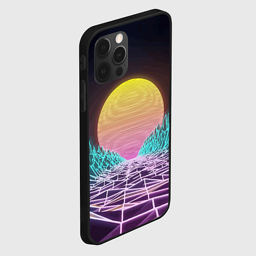 Чехол iPhone 12 Pro Vaporwave Закат солнца в горах Neon / 3D-Черный – фото 2