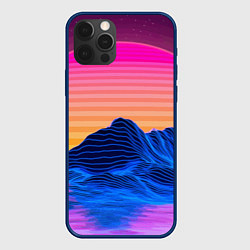 Чехол для iPhone 12 Pro Vaporwave Mountains Психоделика Неон, цвет: 3D-тёмно-синий