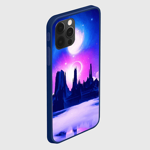 Чехол iPhone 12 Pro Фантастический пейзаж Неон Космос / 3D-Тёмно-синий – фото 2
