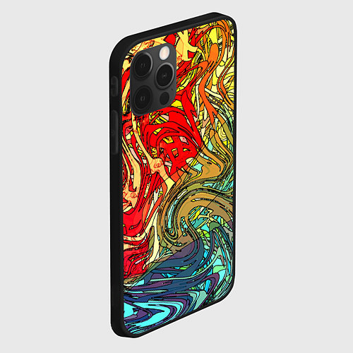 Чехол iPhone 12 Pro Хаотичные линии Abstract pattern / 3D-Черный – фото 2