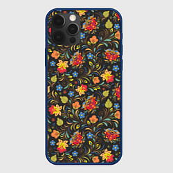 Чехол для iPhone 12 Pro Хохломские цветочки, цвет: 3D-тёмно-синий
