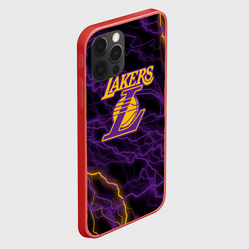 Чехол iPhone 12 Pro Лейкерс Lakers яркие молнии / 3D-Красный – фото 2