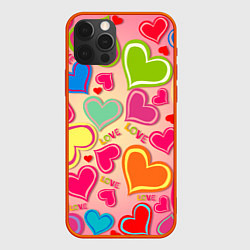 Чехол для iPhone 12 Pro ЛЮБОВНЫЕ СЕРДЕЧКИ LOVE HEARTS, цвет: 3D-красный
