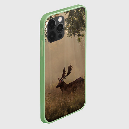 Чехол iPhone 12 Pro Олень в лесу в лучах солнца / 3D-Салатовый – фото 2