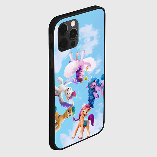 Чехол iPhone 12 Pro My Little Pony летают в облаках / 3D-Черный – фото 2