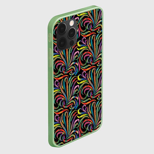Чехол iPhone 12 Pro Разноцветные яркие узоры / 3D-Салатовый – фото 2