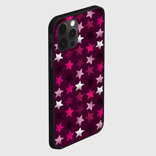Чехол iPhone 12 Pro Бордовые звезды / 3D-Черный – фото 2