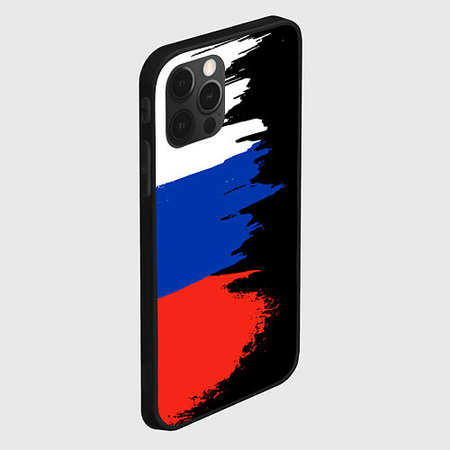 Чехол iPhone 12 Pro Российский триколор на темном фоне / 3D-Черный – фото 2