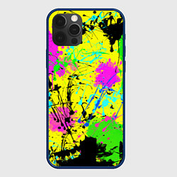 Чехол для iPhone 12 Pro Абстрактная картина в разноцветный неоновых тонах, цвет: 3D-тёмно-синий