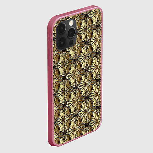 Чехол iPhone 12 Pro Золотые узоры Gold / 3D-Малиновый – фото 2