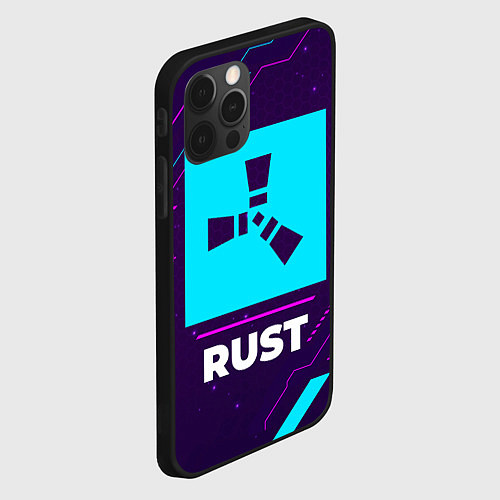 Чехол iPhone 12 Pro Символ Rust в неоновых цветах на темном фоне / 3D-Черный – фото 2
