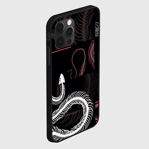 Чехол iPhone 12 Pro Скелет змеи Snake skeleton / 3D-Черный – фото 2