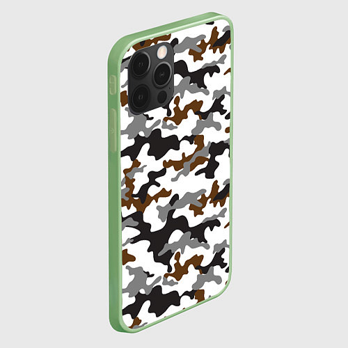 Чехол iPhone 12 Pro Камуфляж Чёрно-Белый Camouflage Black-White / 3D-Салатовый – фото 2