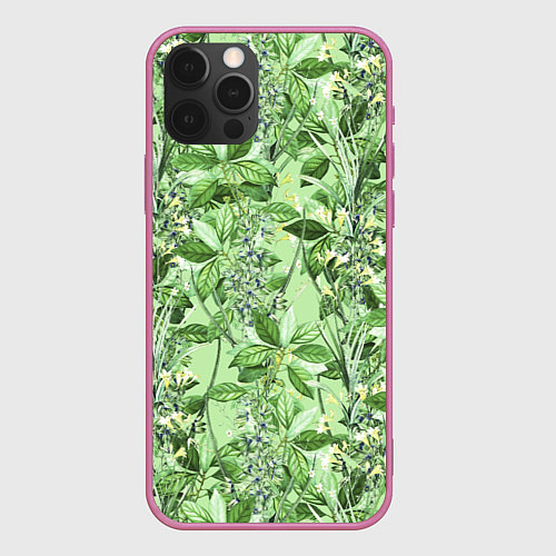 Чехол iPhone 12 Pro Цветы Синеголовники / 3D-Малиновый – фото 1