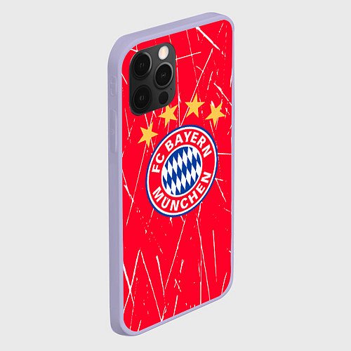 Чехол iPhone 12 Pro Bayern munchen белые царапины на красном фоне / 3D-Светло-сиреневый – фото 2