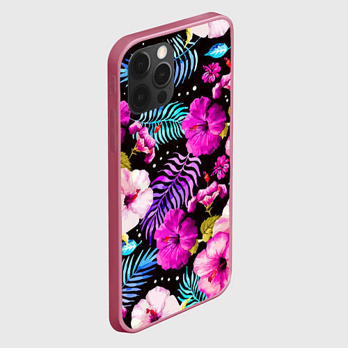 Чехол iPhone 12 Pro Floral pattern Summer night Fashion trend / 3D-Малиновый – фото 2