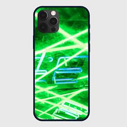 Чехол iPhone 12 Pro Неоновые лучи и буквы - Зелёный