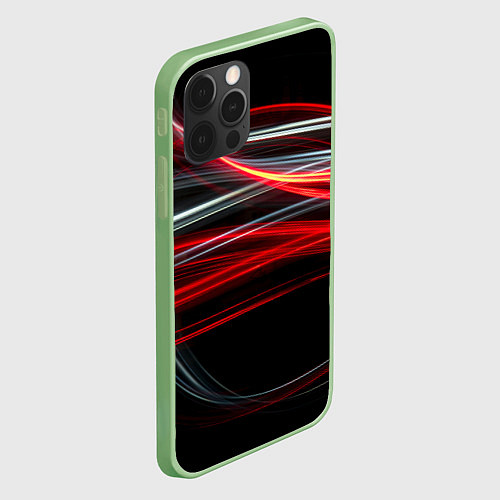 Чехол iPhone 12 Pro Волнообразные линии неона - Красный / 3D-Салатовый – фото 2