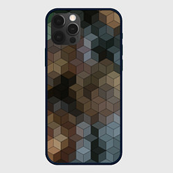 Чехол для iPhone 12 Pro Геометрический 3D узор в серых и коричневых тонах, цвет: 3D-черный