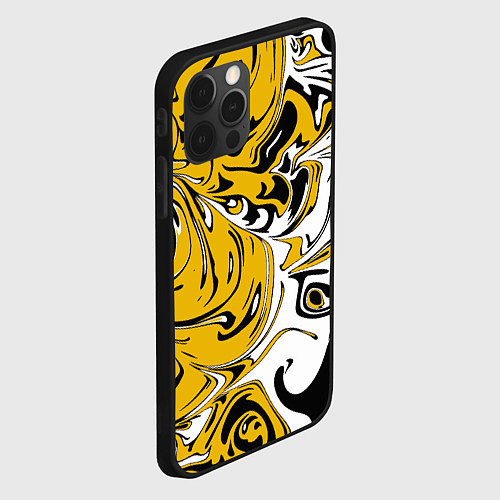 Чехол iPhone 12 Pro Черно-желтые разводы / 3D-Черный – фото 2
