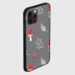 Чехол для iPhone 12 Pro Грибочки на сером фоне, паттерн, цвет: 3D-черный — фото 2