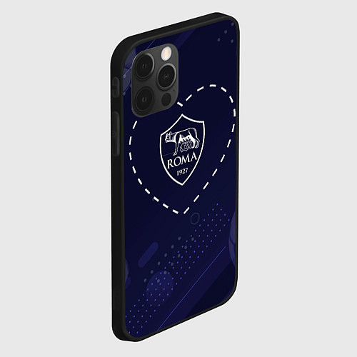 Чехол iPhone 12 Pro Лого Roma в сердечке на фоне мячей / 3D-Черный – фото 2