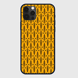 Чехол для iPhone 12 Pro Черно-желтый современный узор Листья, цвет: 3D-черный
