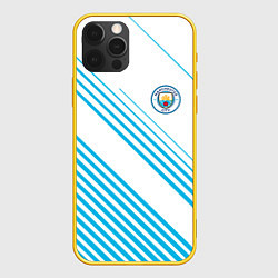 Чехол для iPhone 12 Pro Манчестер сити голубые полоски, цвет: 3D-желтый
