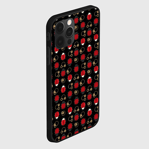 Чехол iPhone 12 Pro Красные Божьи коровки на черном фоне ladybug / 3D-Черный – фото 2