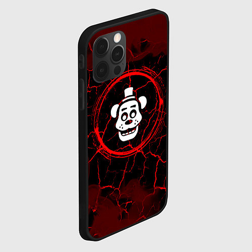 Чехол iPhone 12 Pro Символ FNAF и краска вокруг на темном фоне / 3D-Черный – фото 2