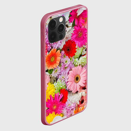 Чехол iPhone 12 Pro BEAUTIFUL FLOWERS / 3D-Малиновый – фото 2