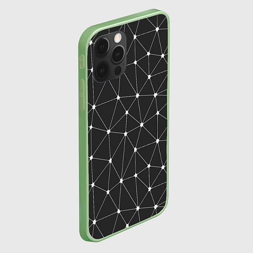Чехол iPhone 12 Pro Треугольники На Чёрном Фоне / 3D-Салатовый – фото 2