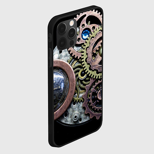 Чехол iPhone 12 Pro Mechanism of gears in Steampunk style / 3D-Черный – фото 2