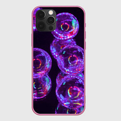Чехол для iPhone 12 Pro Неоновые сюрреалистичные пузыри - Фиолетовый, цвет: 3D-малиновый