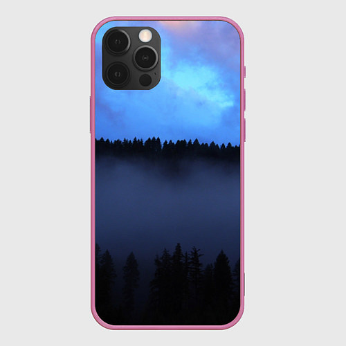 Чехол iPhone 12 Pro Неоновое небо над лесом / 3D-Малиновый – фото 1