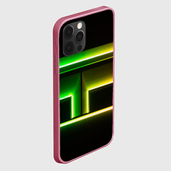 Чехол для iPhone 12 Pro Неоновые фигуры и линии - Зелёный и жёлтый, цвет: 3D-малиновый — фото 2
