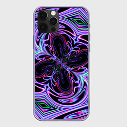 Чехол для iPhone 12 Pro Неоновые узоры и фигуры - Фиолетовый, цвет: 3D-светло-сиреневый
